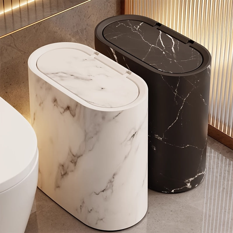 Marble Pattern Trash Can | Modern Kitchen & Bathroom Bin with Lid – Space-Saving, Stylish