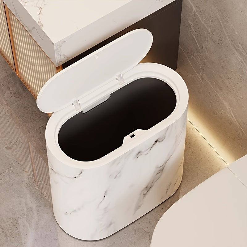 Marble Pattern Trash Can | Modern Kitchen & Bathroom Bin with Lid – Space-Saving, Stylish