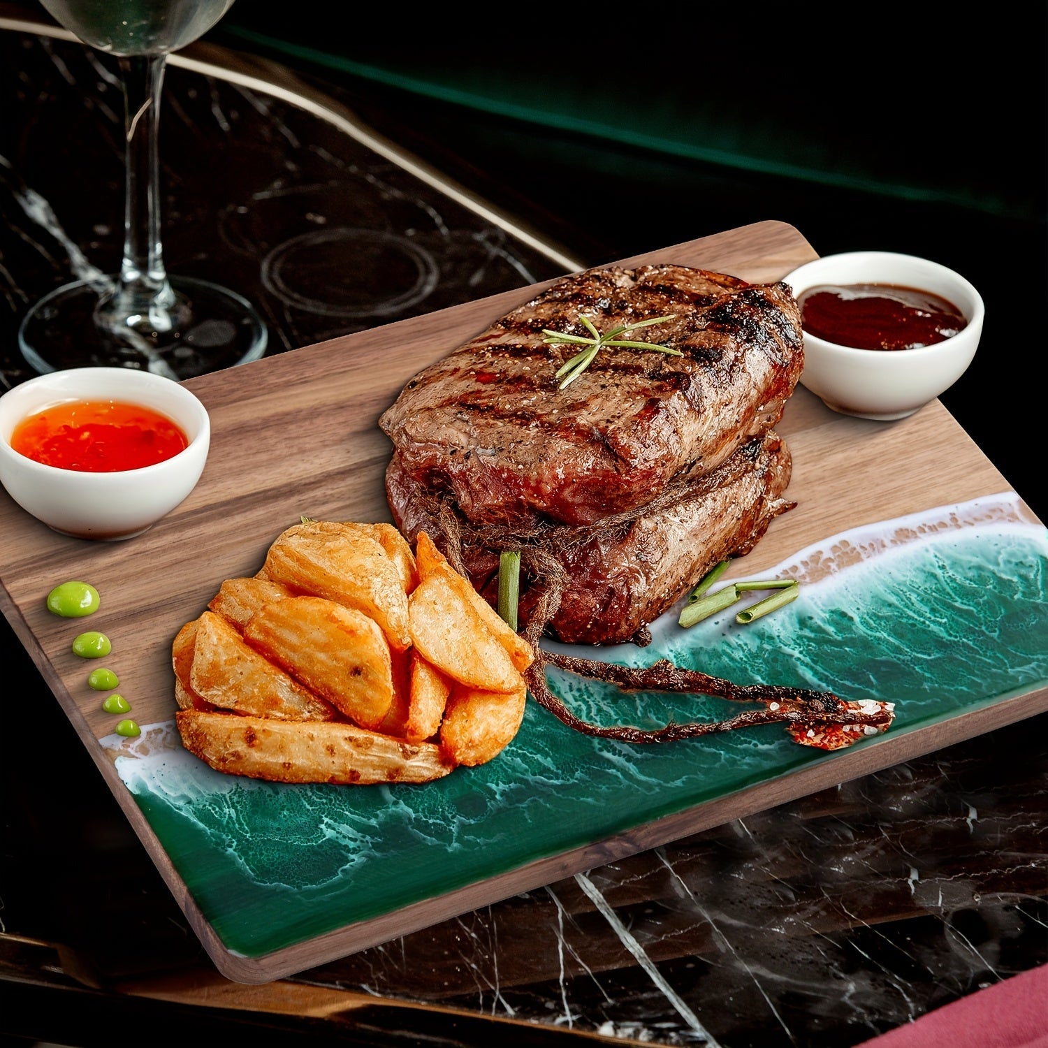 Wave Resin Cutting Board | Acacia Wood Cheese & Serving Board – Kitchen, Dining