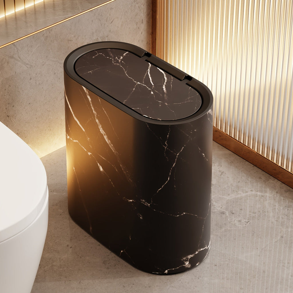 Marble Pattern Trash Can | Modern Kitchen & Bathroom Bin with Lid – Space-Saving, Stylish