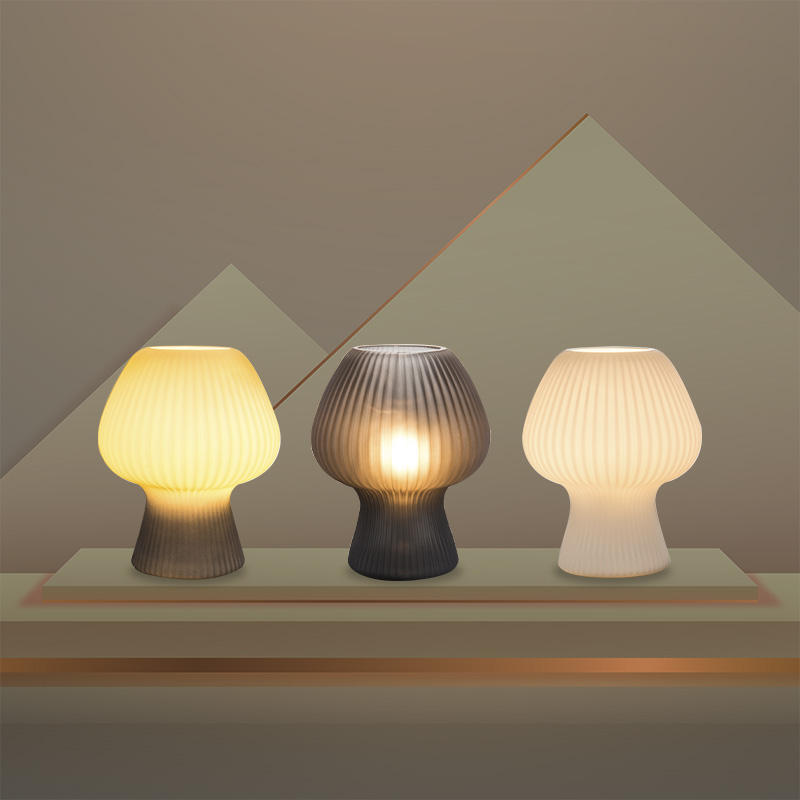 Vintage Ribbed Glass Mushroom Bedside Table Lamp – Home Decor, Gift