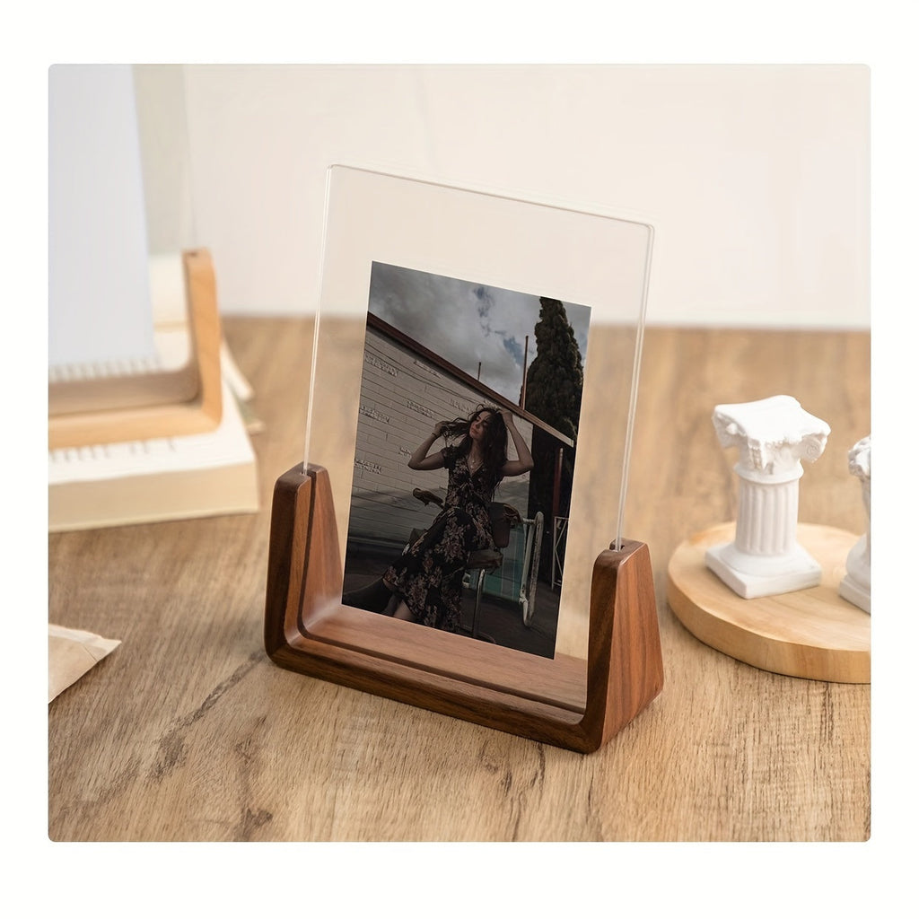 U-Shaped Acrylic & Wood Photo Frame | Modern Minimalist Display – Home Decor, Gift