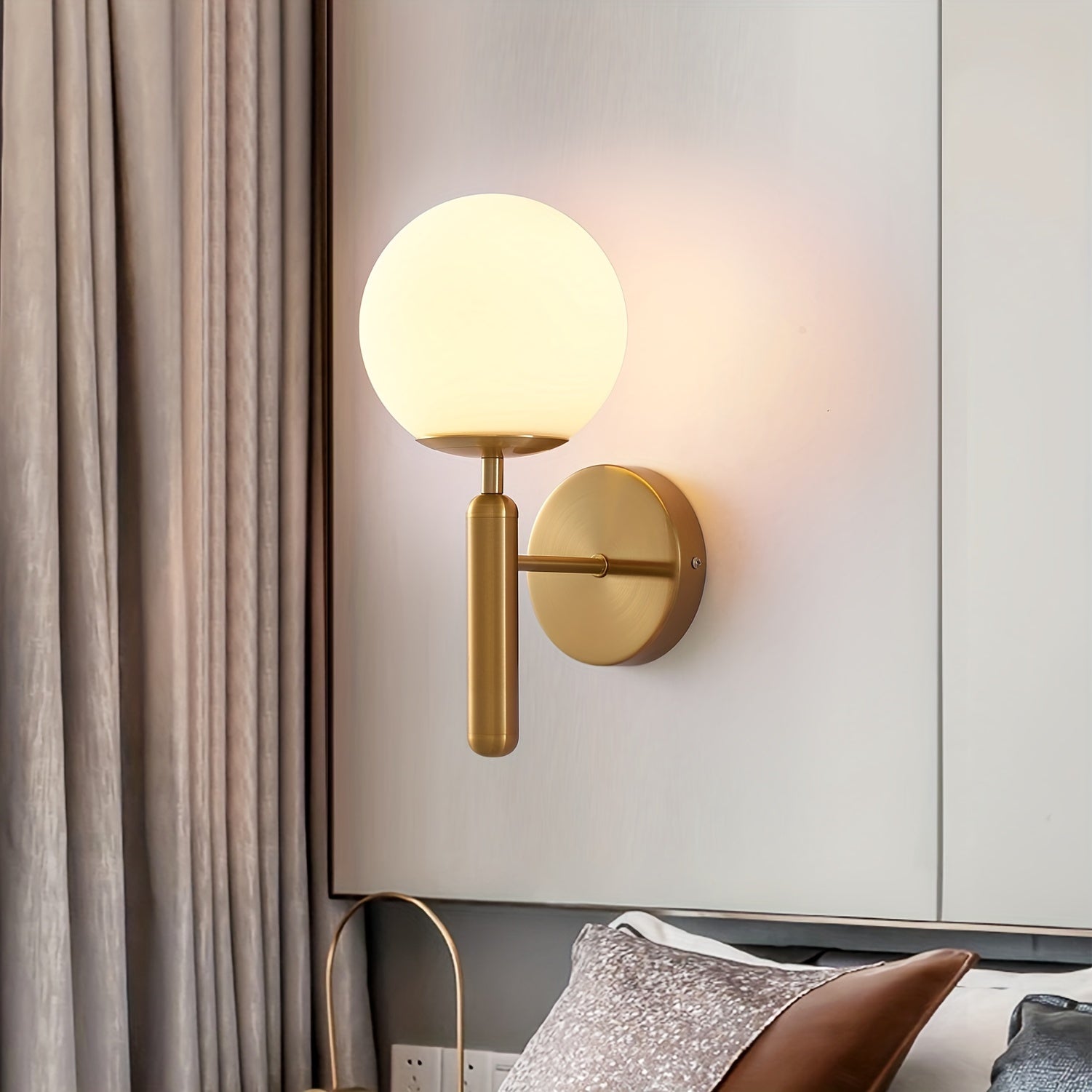 Modern Glass Globe Wall Sconce | Polished Metal Fixture – Home Lighting, Elegant Decor