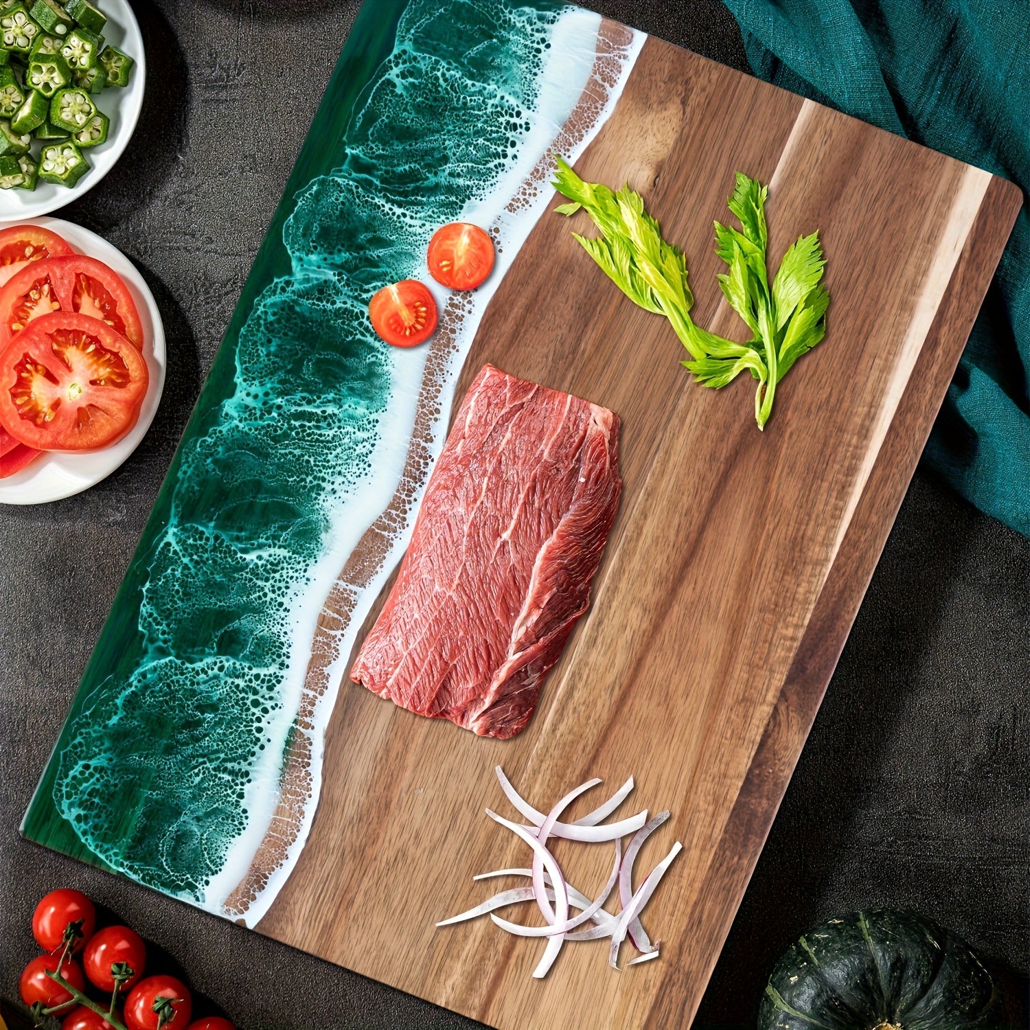 Wave Resin Cutting Board | Acacia Wood Cheese & Serving Board – Kitchen, Dining