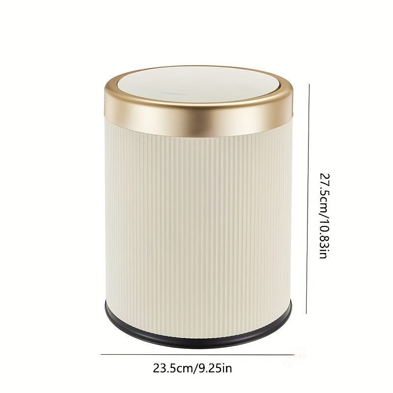 Luxury Oval Trash Can | Press-Top Waste Bin with Dual Inner Bucket – Kitchen, Space-Saving