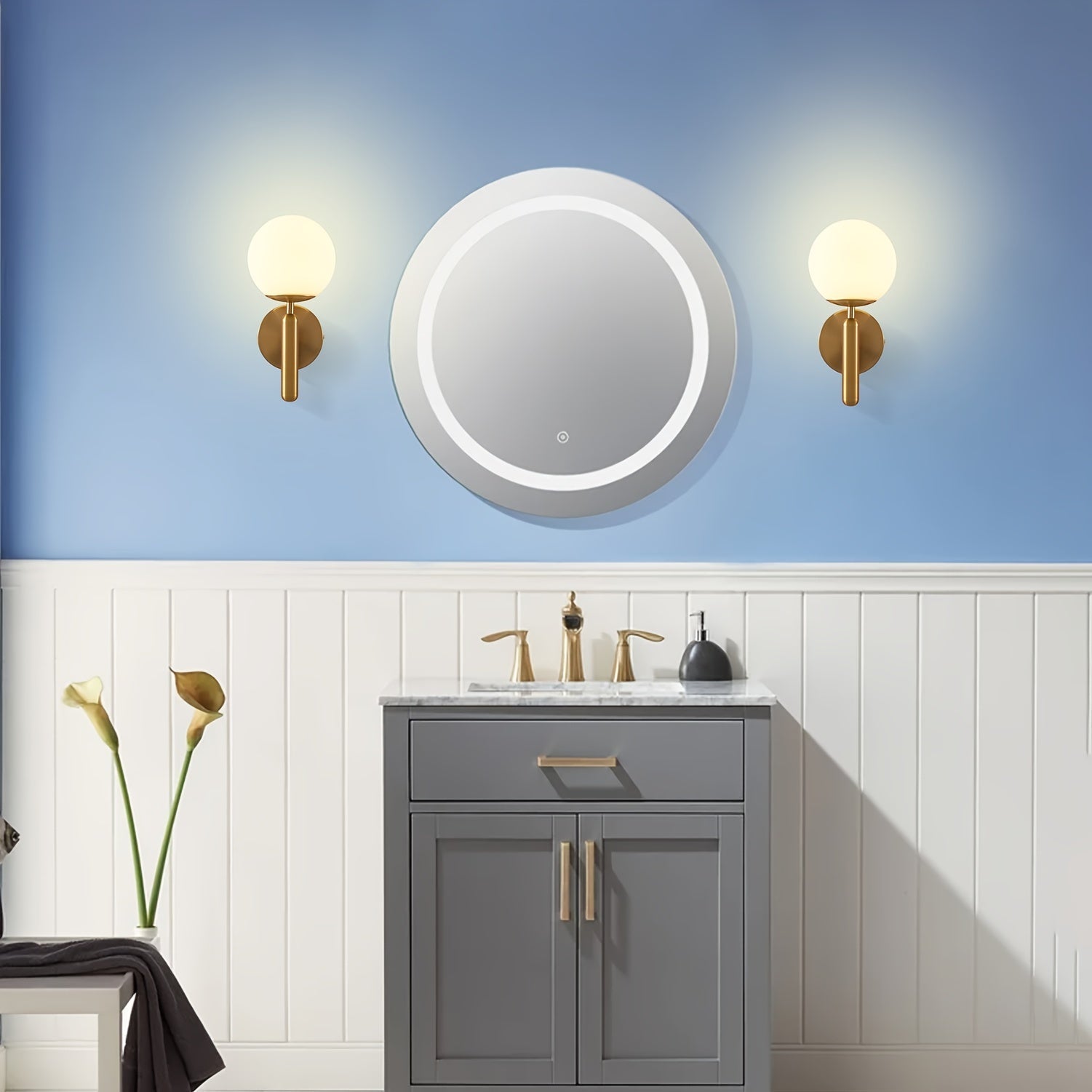 Modern Glass Globe Wall Sconce | Polished Metal Fixture – Home Lighting, Elegant Decor