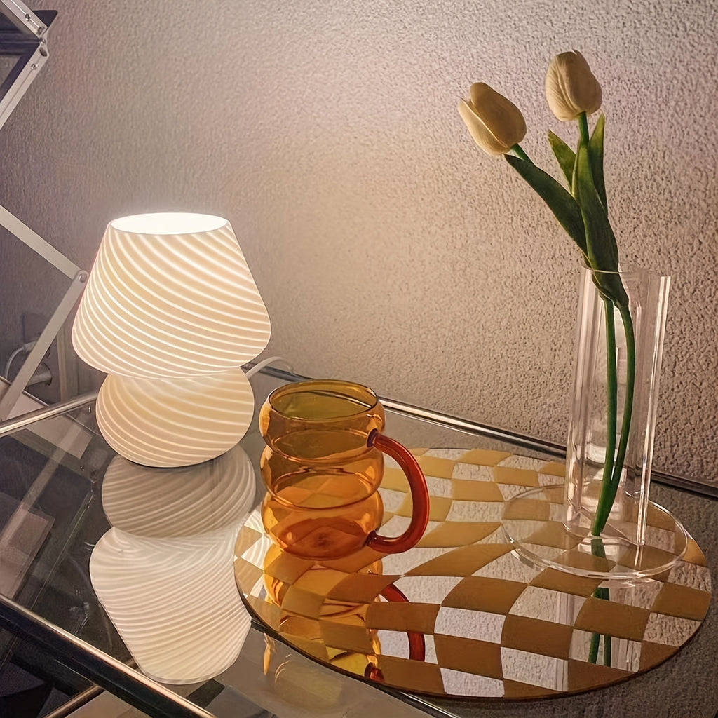 Murano-Style Glass Mushroom Lamp | USB Dimmable Table Light – Home Decor, Gift