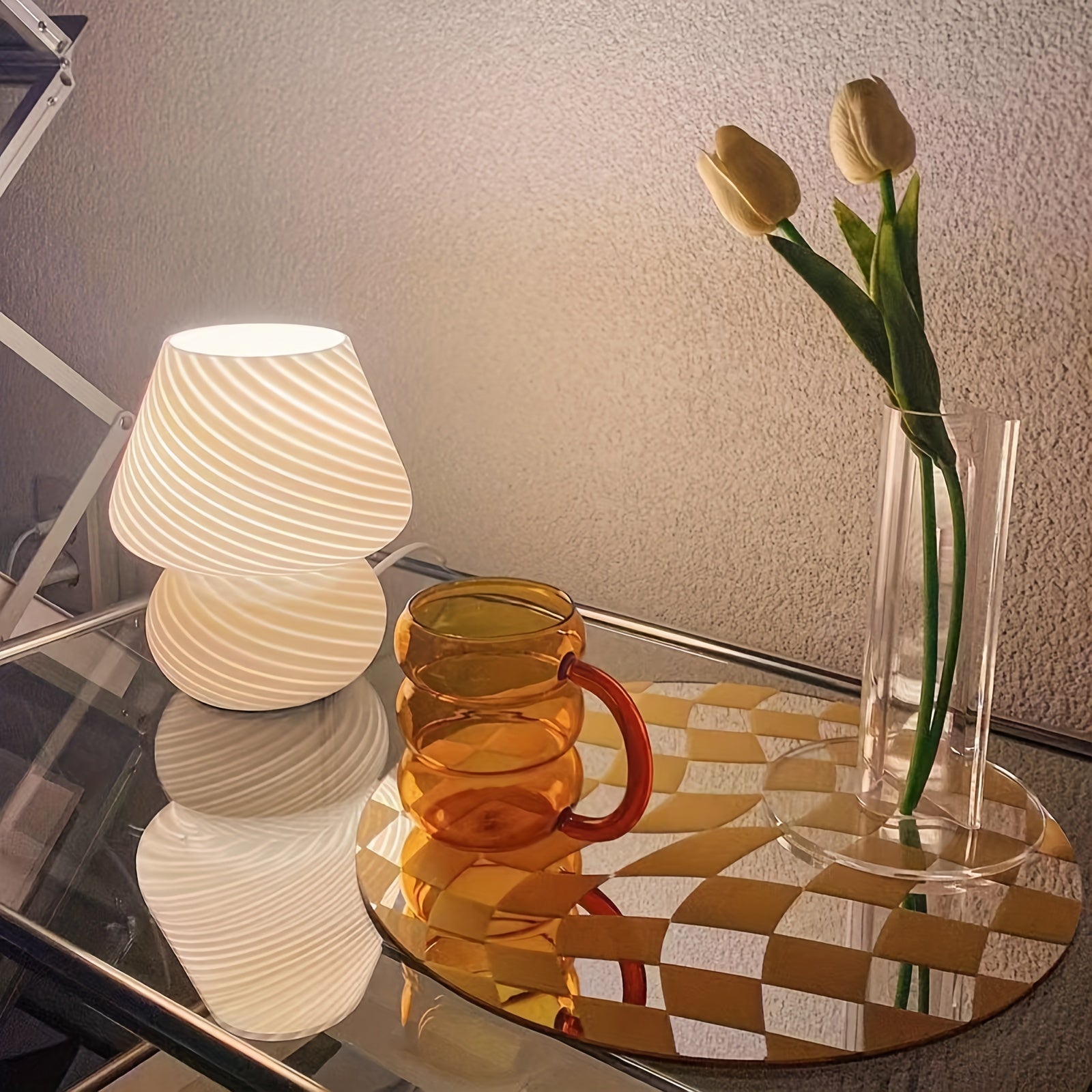 Murano-Style Glass Mushroom Lamp | USB Dimmable Table Light – Home Decor, Gift