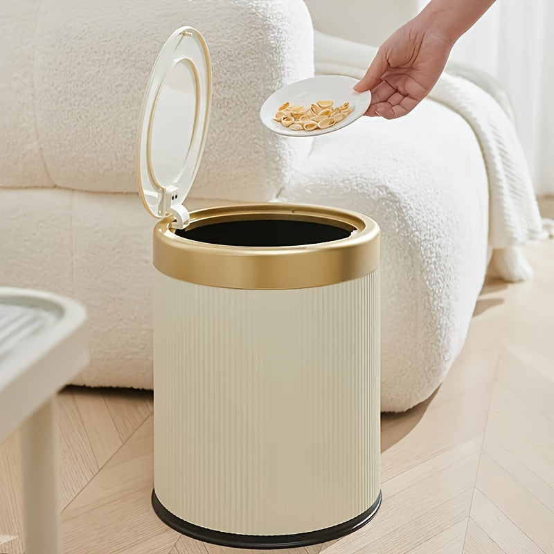 Luxury Oval Trash Can | Press-Top Waste Bin with Dual Inner Bucket – Kitchen, Space-Saving
