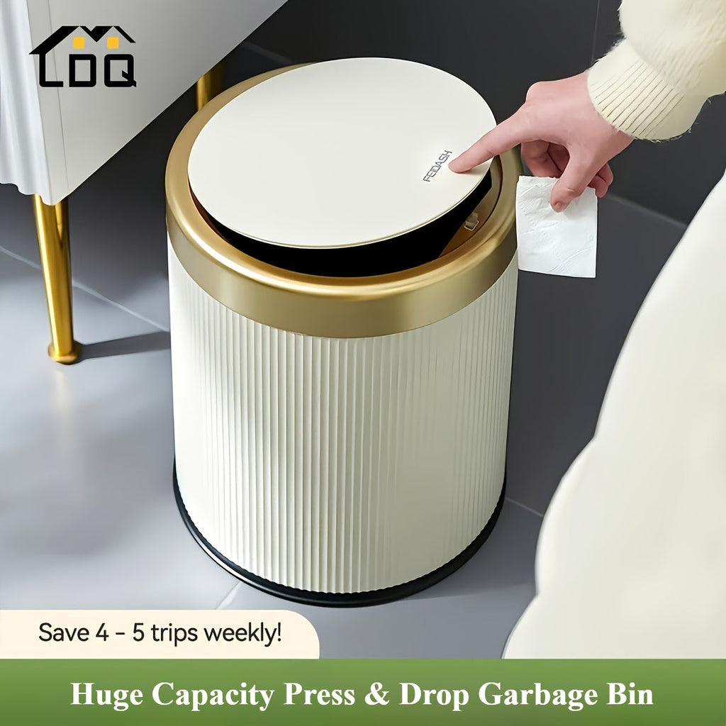 Luxury Oval Trash Can | Press-Top Waste Bin with Dual Inner Bucket – Kitchen, Space-Saving
