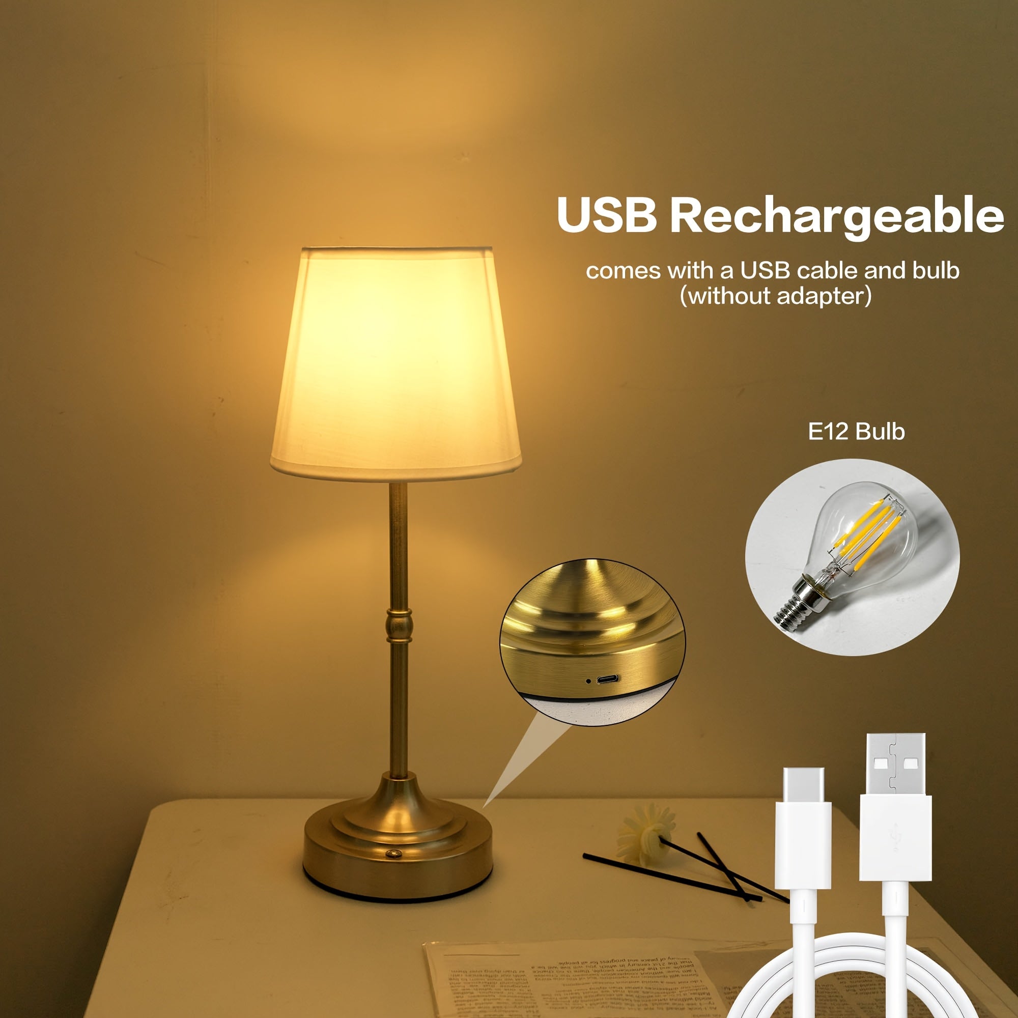 Dimmable Cordless Table Lamp | USB Rechargeable – Home Office, Gift