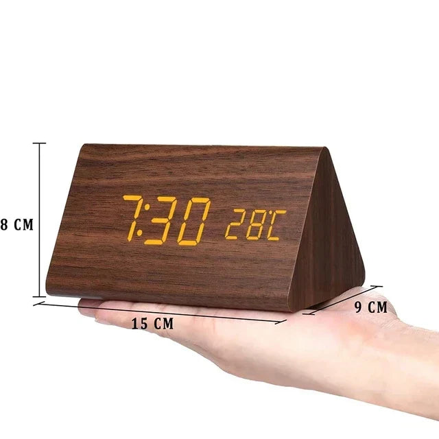 LED Alarm Clock | Voice-Controlled Wooden Design – Home Office, Gift