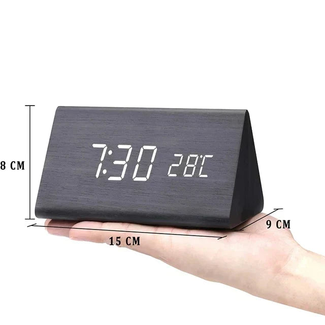 LED Alarm Clock | Voice-Controlled Wooden Design – Home Office, Gift