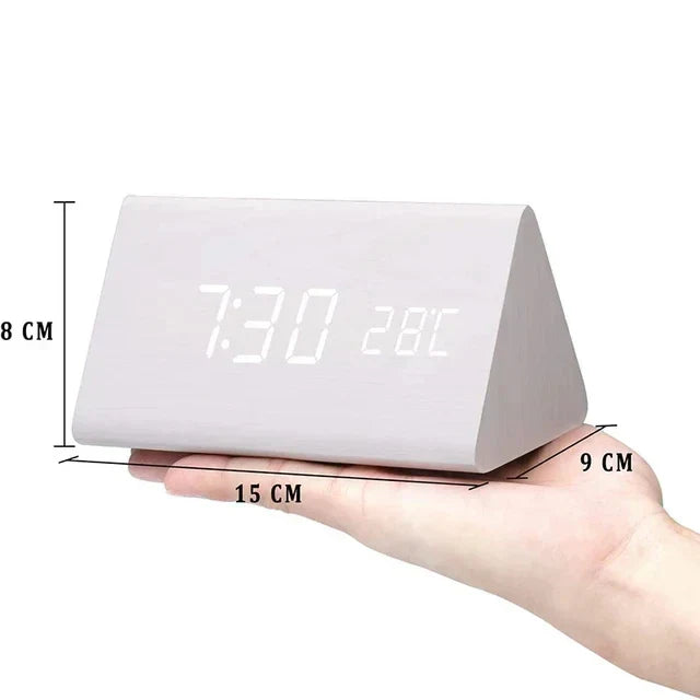 LED Alarm Clock | Voice-Controlled Wooden Design – Home Office, Gift
