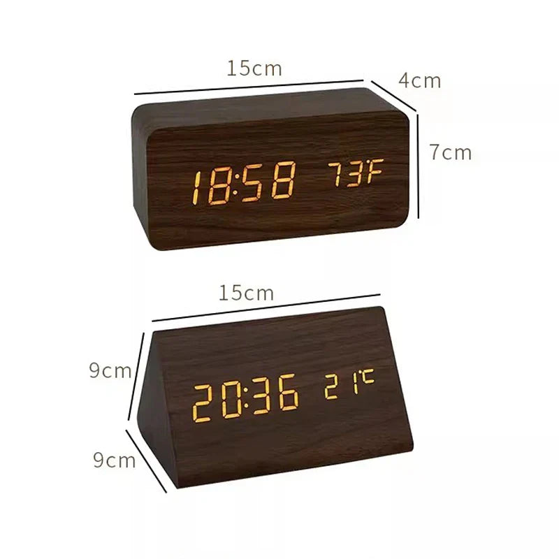 LED Alarm Clock | Voice-Controlled Wooden Design – Home Office, Gift