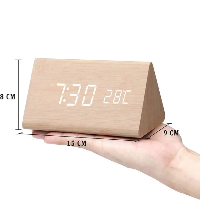LED Alarm Clock | Voice-Controlled Wooden Design – Home Office, Gift
