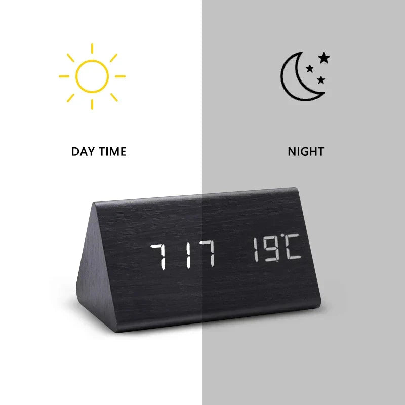 LED Alarm Clock | Voice-Controlled Wooden Design – Home Office, Gift