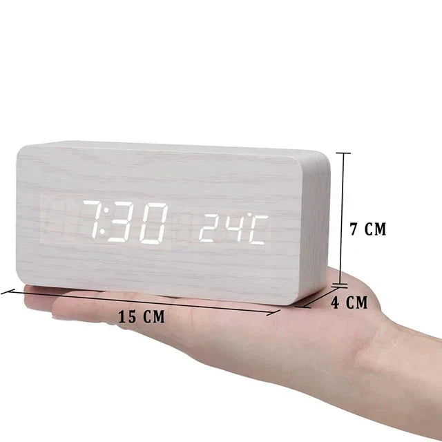 LED Alarm Clock | Voice-Controlled Wooden Design – Home Office, Gift