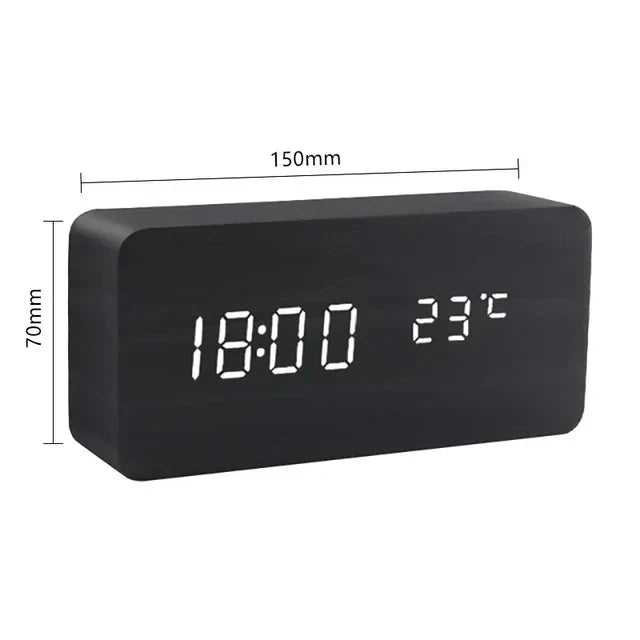 LED Alarm Clock | Voice-Controlled Wooden Design – Home Office, Gift