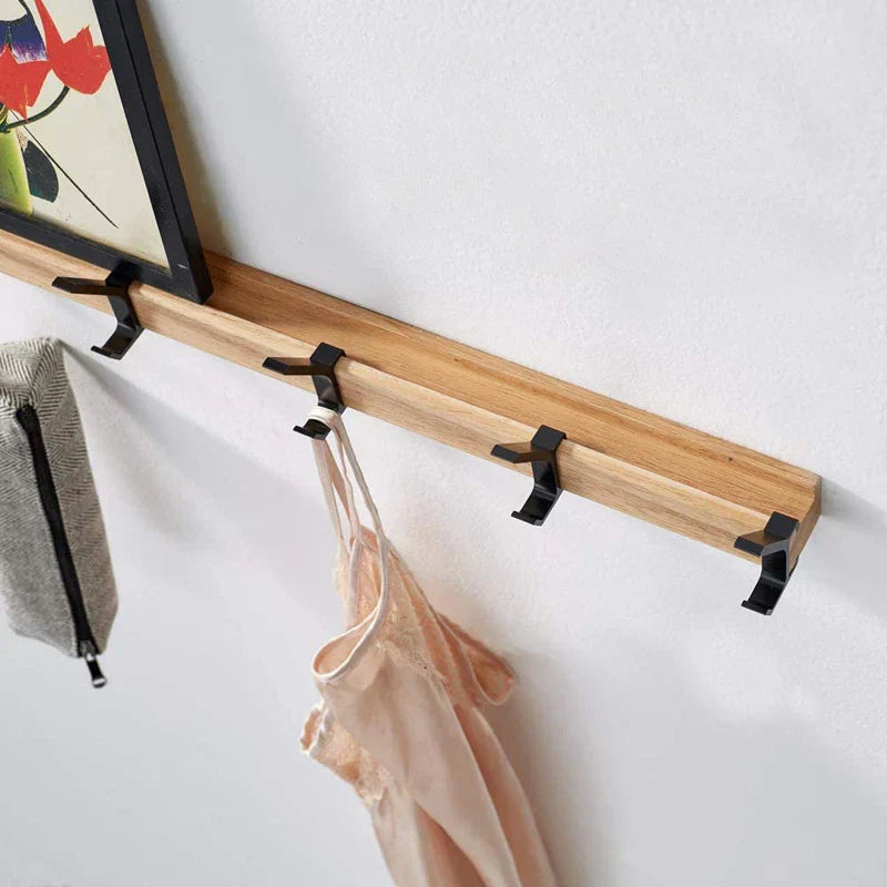 Nordic Coat Rack with Adjustable Dual Hooks in Black & Wood Finish – Entryway, Space-Saving