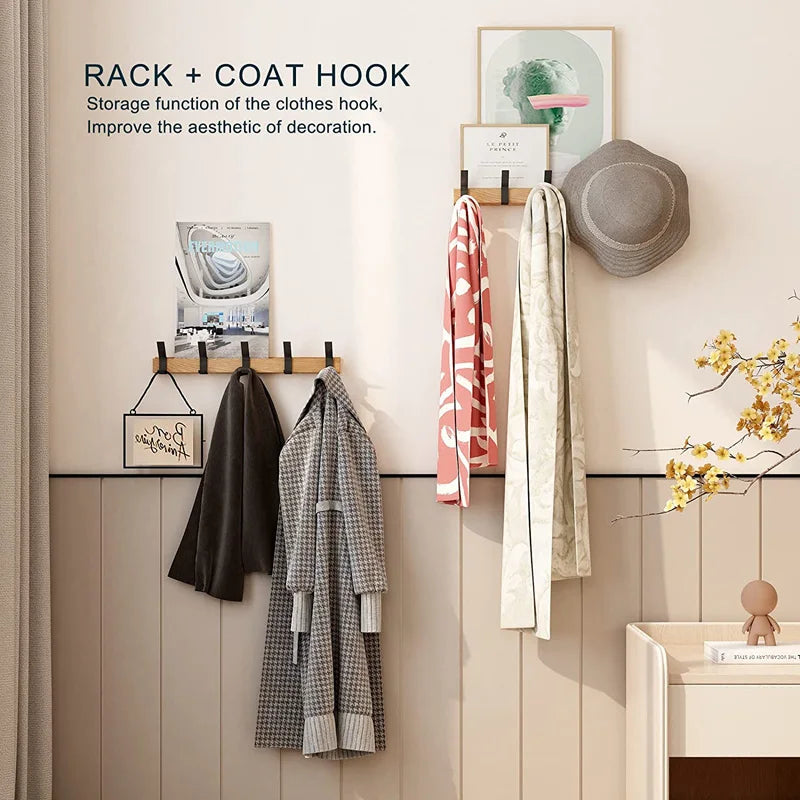 Nordic Coat Rack with Adjustable Dual Hooks in Black & Wood Finish – Entryway, Space-Saving