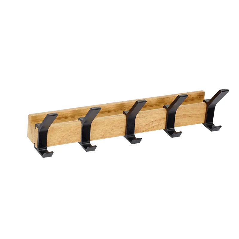 Nordic Coat Rack with Adjustable Dual Hooks in Black & Wood Finish – Entryway, Space-Saving
