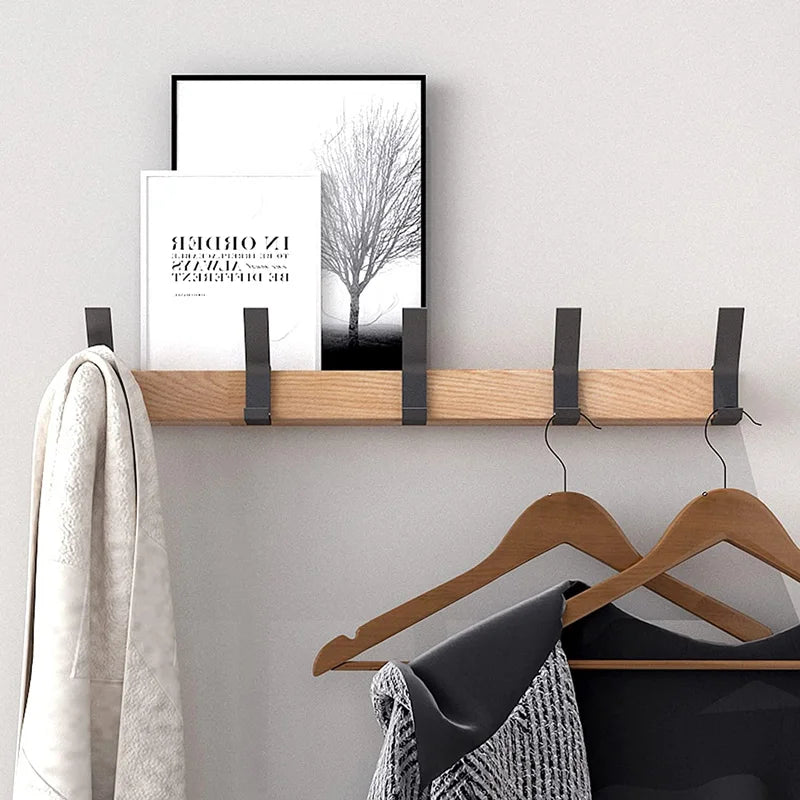 Nordic Coat Rack with Adjustable Dual Hooks in Black & Wood Finish – Entryway, Space-Saving