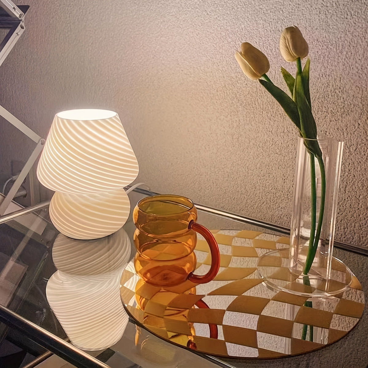 Murano-Style Glass Mushroom Lamp | USB Dimmable Table Light – Home Decor, Gift