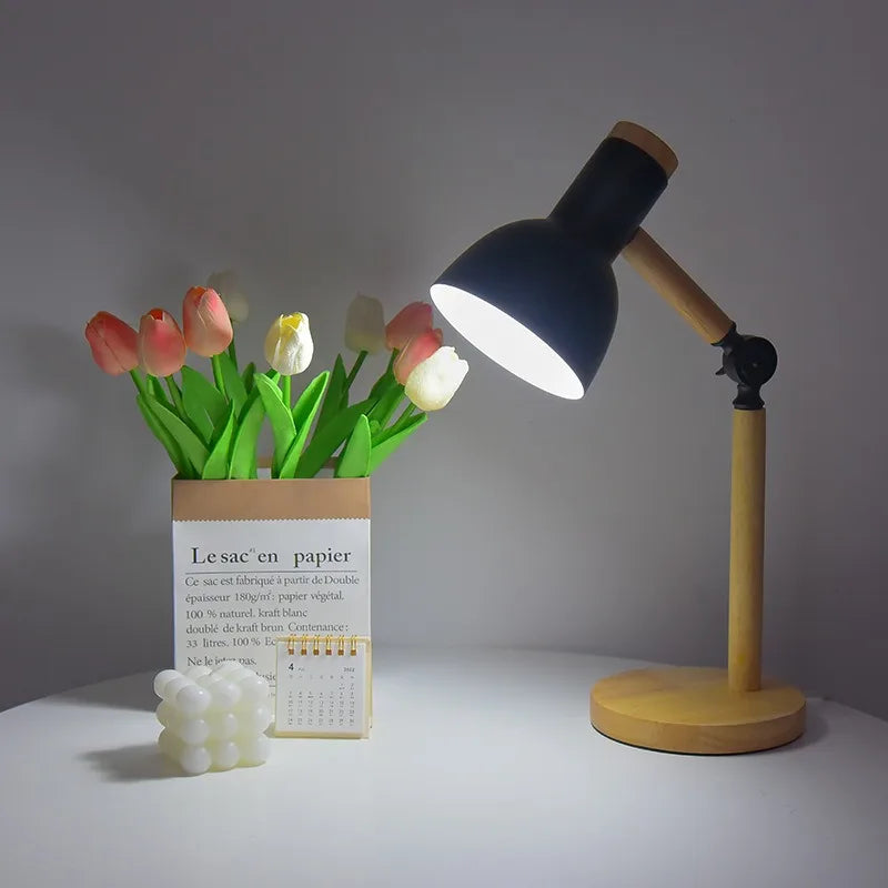 Nordic Desk Lamp | Wooden Adjustable Light – Home Office, Gift