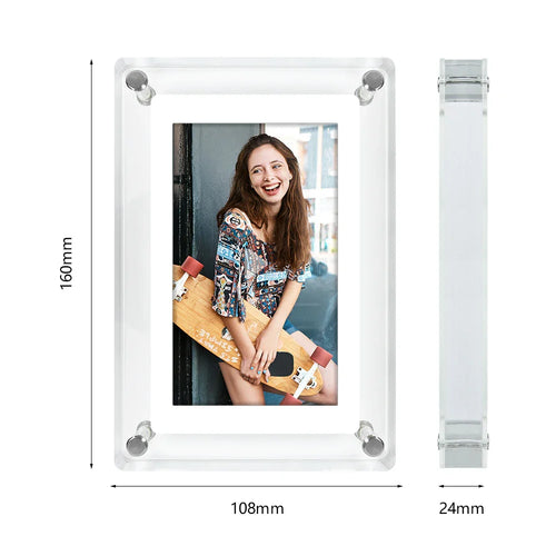 Acrylic Digital Photo Frame | Portable IPS Display with Built-in Battery – Home Office, Travel