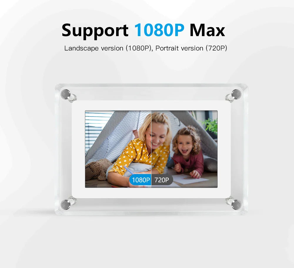 Acrylic Digital Photo Frame | Portable IPS Display with Built-in Battery – Home Office, Travel