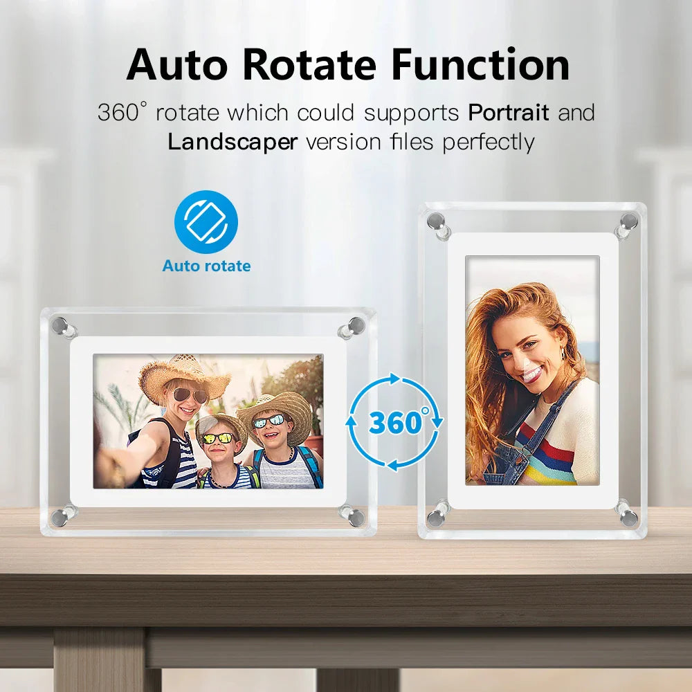 Acrylic Digital Photo Frame | Portable IPS Display with Built-in Battery – Home Office, Travel