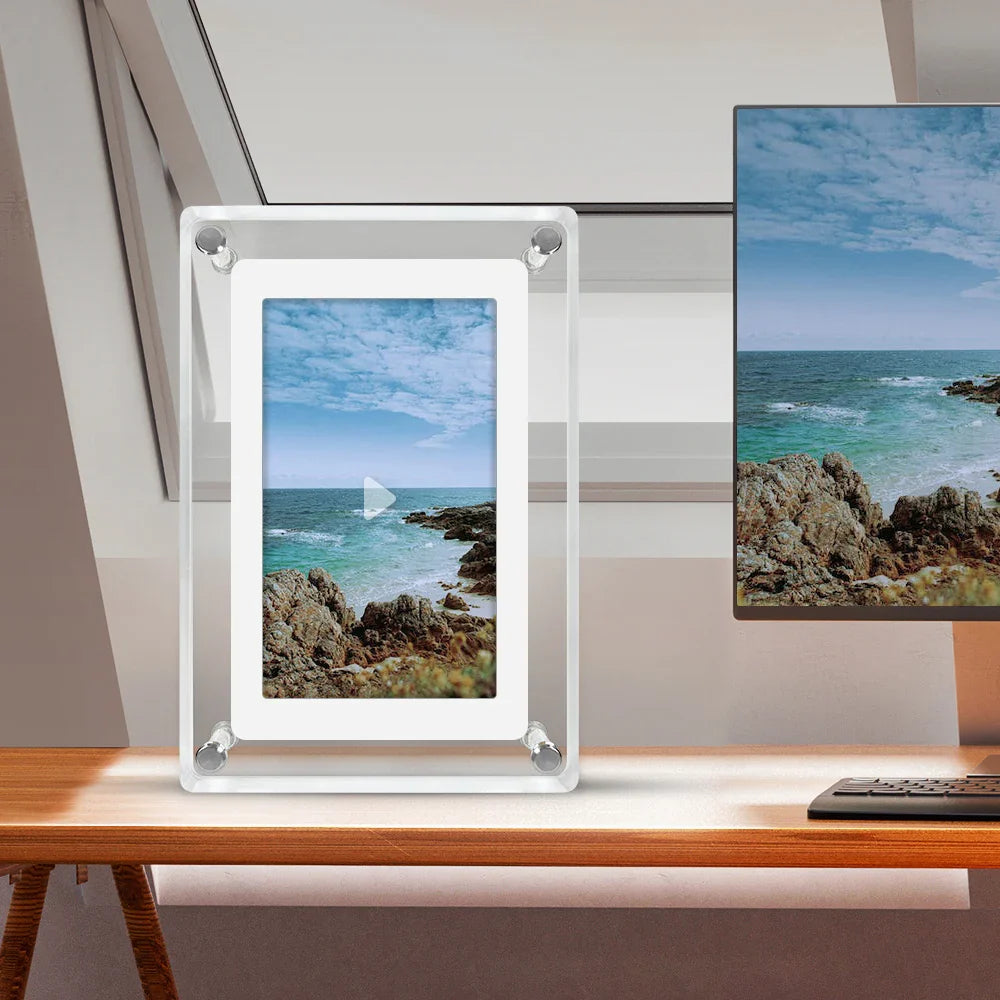 Acrylic Digital Photo Frame | Portable IPS Display with Built-in Battery – Home Office, Travel