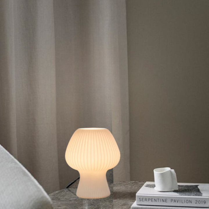 Vintage Ribbed Glass Mushroom Bedside Table Lamp – Home Decor, Gift