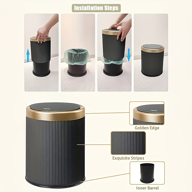 Luxury Oval Trash Can | Press-Top Waste Bin with Dual Inner Bucket – Kitchen, Space-Saving