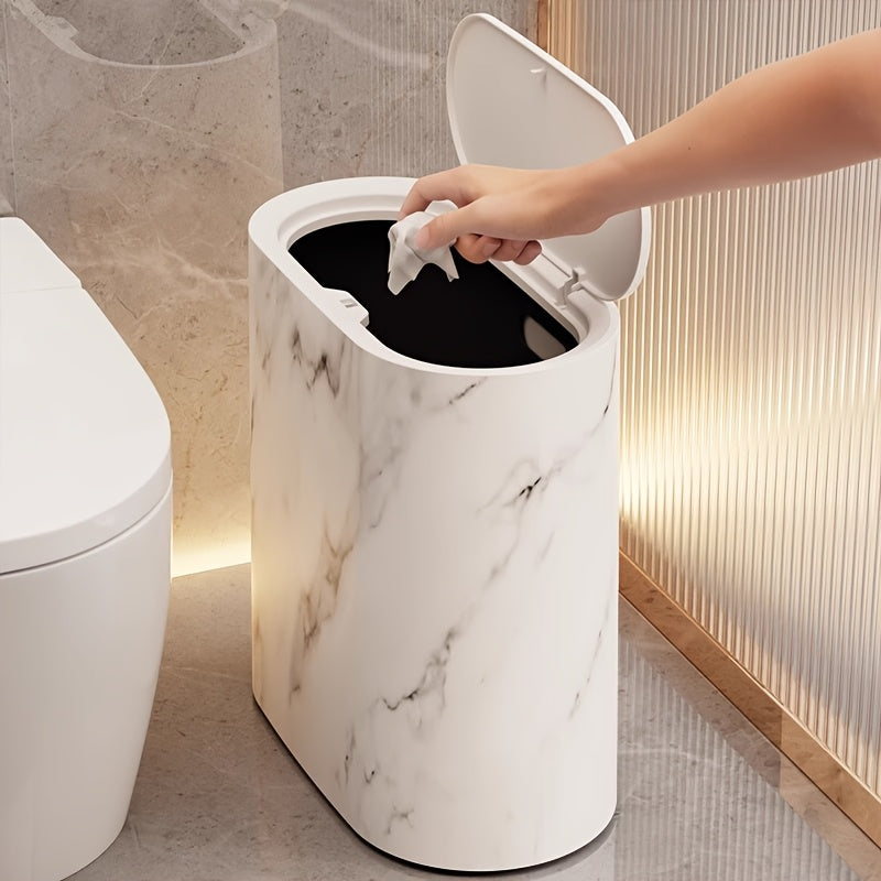 Marble Pattern Trash Can | Modern Kitchen & Bathroom Bin with Lid – Space-Saving, Stylish