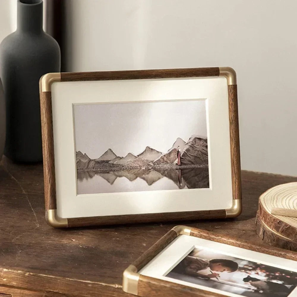 Vintage Wood & Brass Tabletop Photo Frame – Home Décor, Gift