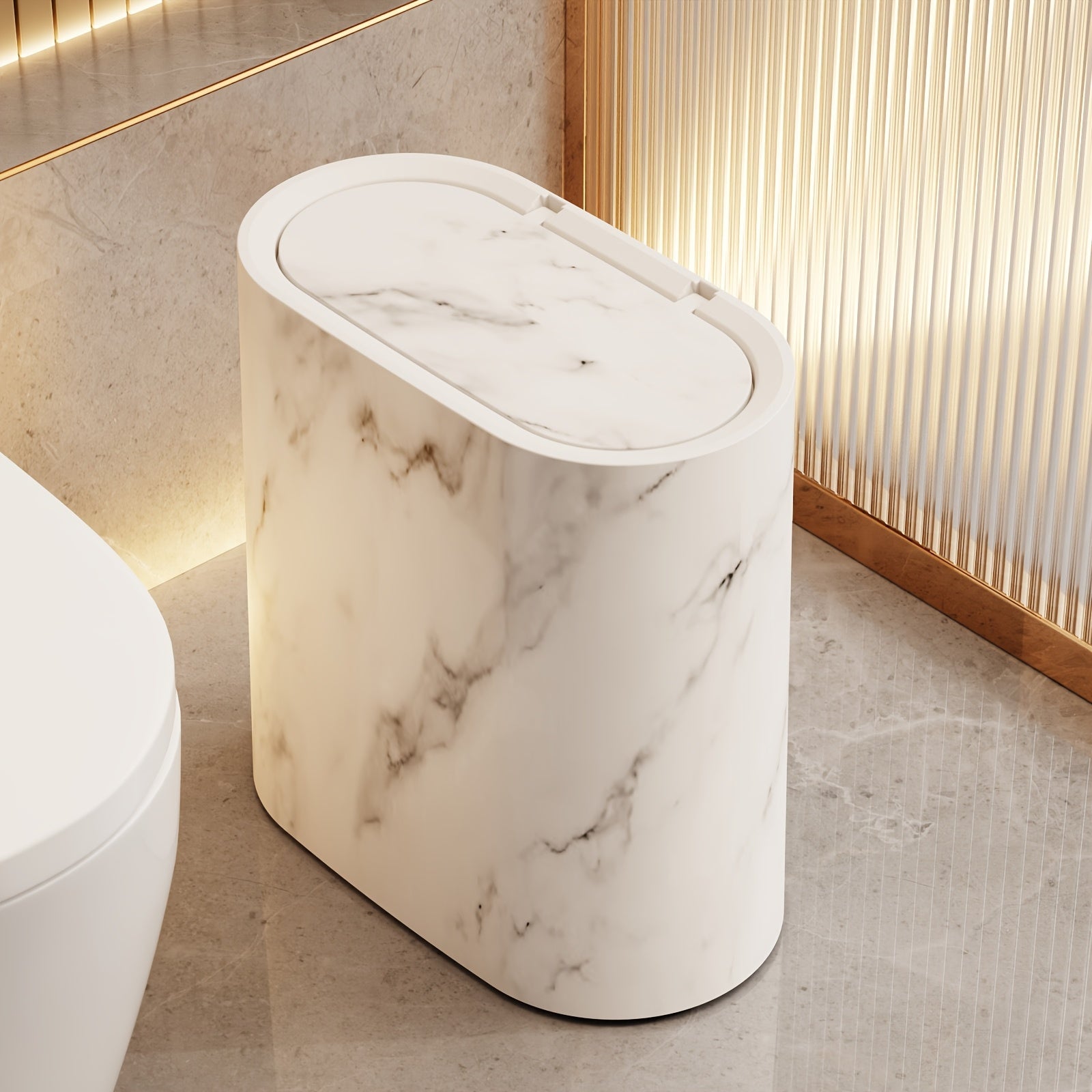 Marble Pattern Trash Can | Modern Kitchen & Bathroom Bin with Lid – Space-Saving, Stylish