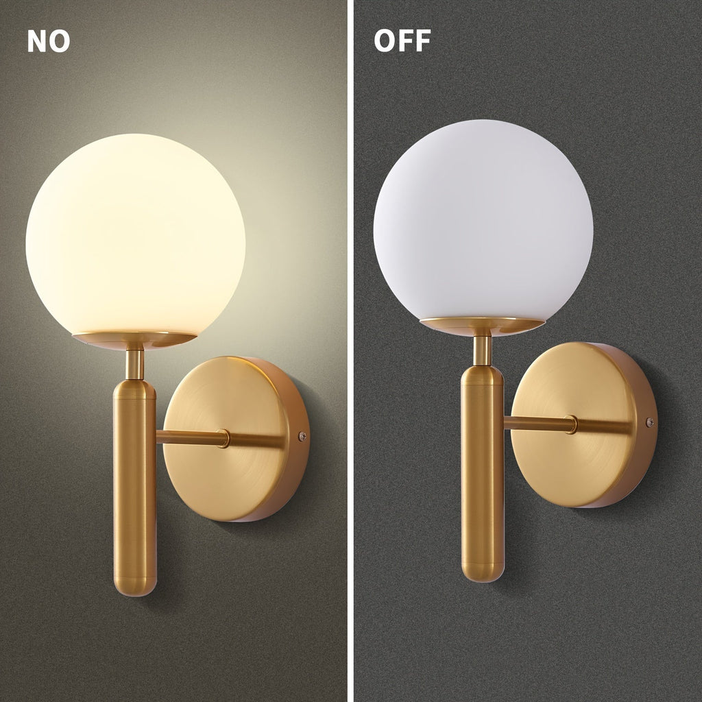 Modern Glass Globe Wall Sconce | Polished Metal Fixture – Home Lighting, Elegant Decor