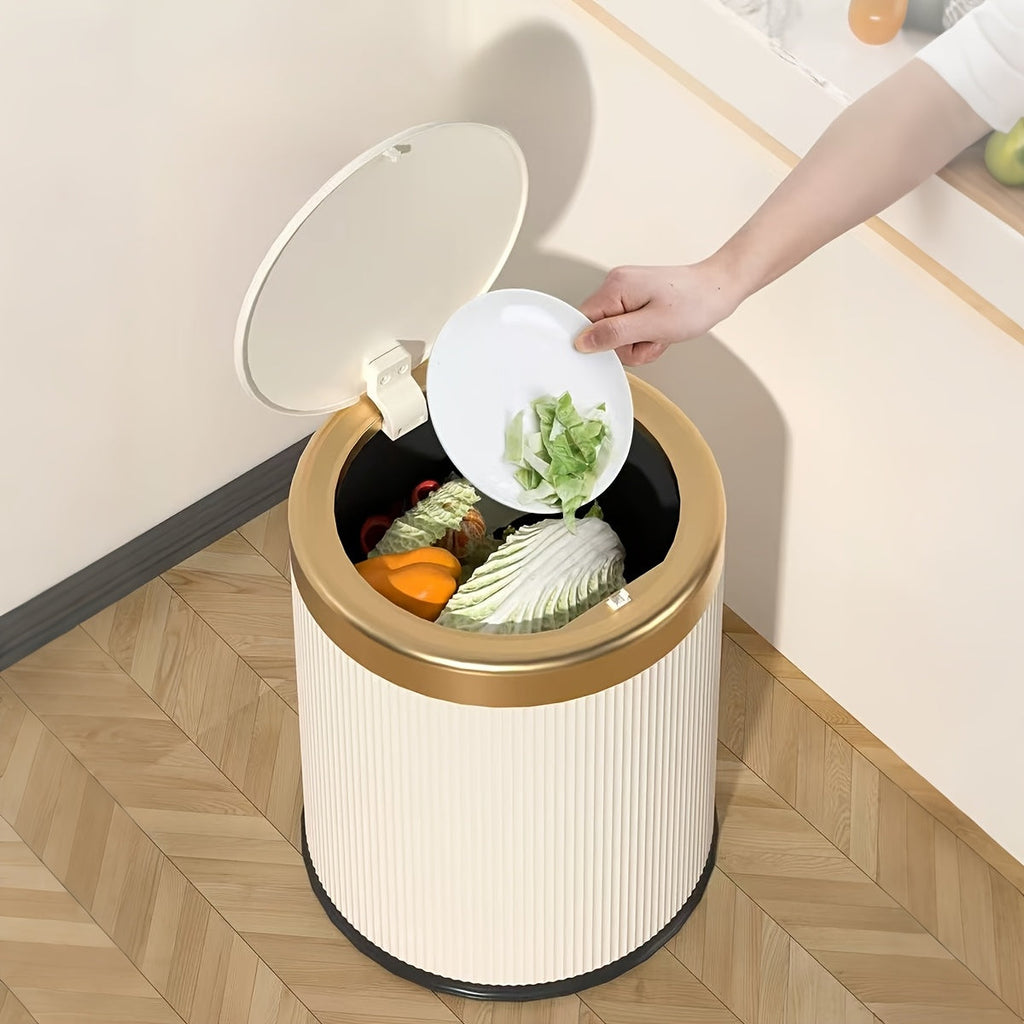 Luxury Oval Trash Can | Press-Top Waste Bin with Dual Inner Bucket – Kitchen, Space-Saving