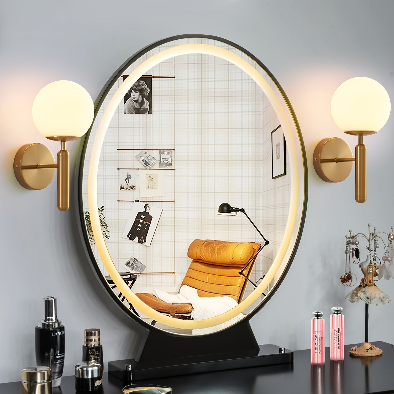 Modern Glass Globe Wall Sconce | Polished Metal Fixture – Home Lighting, Elegant Decor