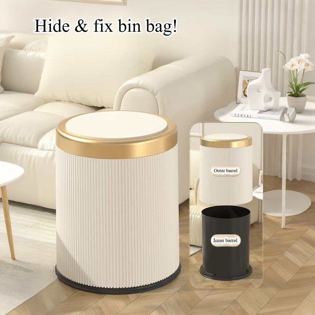 Luxury Oval Trash Can | Press-Top Waste Bin with Dual Inner Bucket – Kitchen, Space-Saving