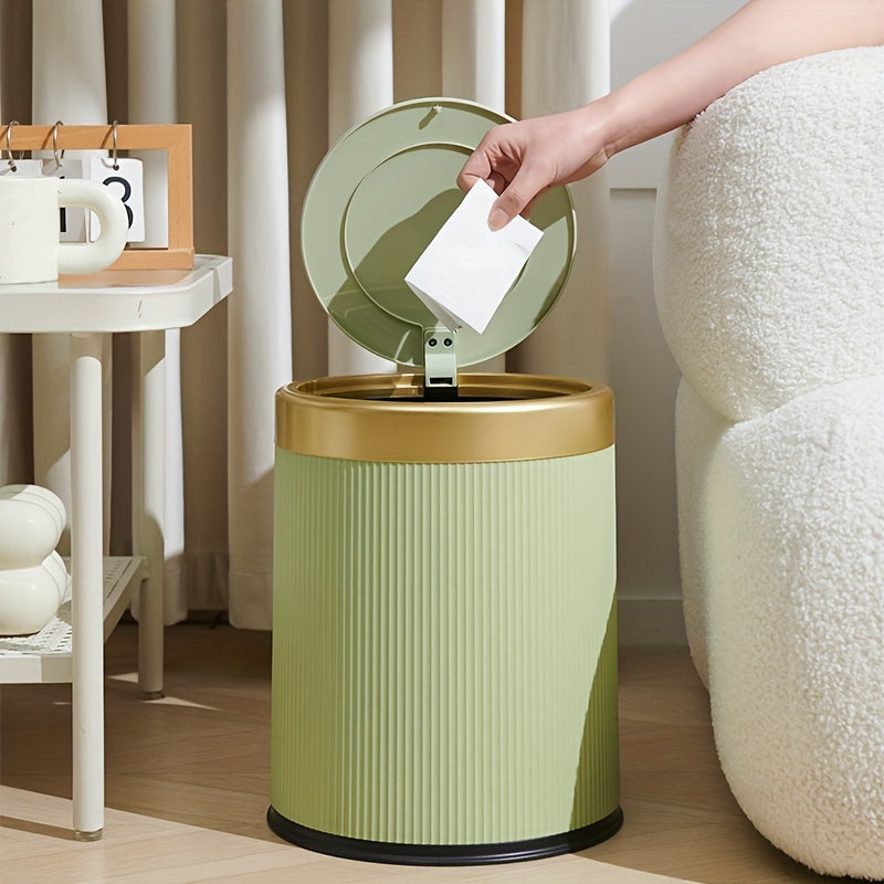 Luxury Oval Trash Can | Press-Top Waste Bin with Dual Inner Bucket – Kitchen, Space-Saving
