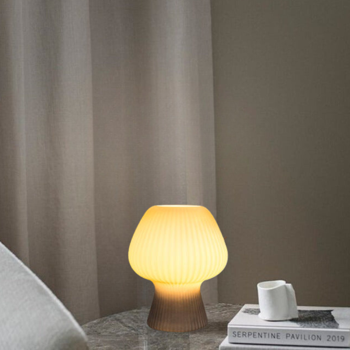 Vintage Ribbed Glass Mushroom Bedside Table Lamp – Home Decor, Gift