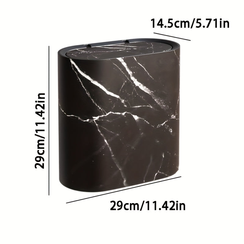 Marble Pattern Trash Can | Modern Kitchen & Bathroom Bin with Lid – Space-Saving, Stylish