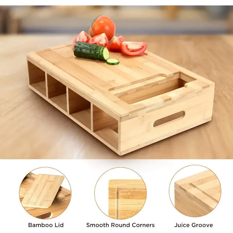 Bamboo Cutting Board with Storage Trays & Graters – Kitchen Prep, Space-Saving