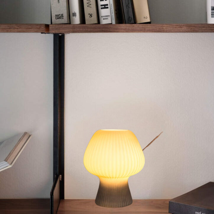 Vintage Ribbed Glass Mushroom Bedside Table Lamp – Home Decor, Gift