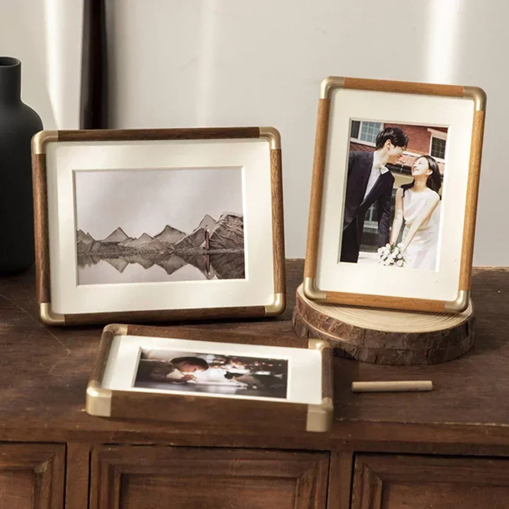 Vintage Wood & Brass Tabletop Photo Frame – Home Décor, Gift