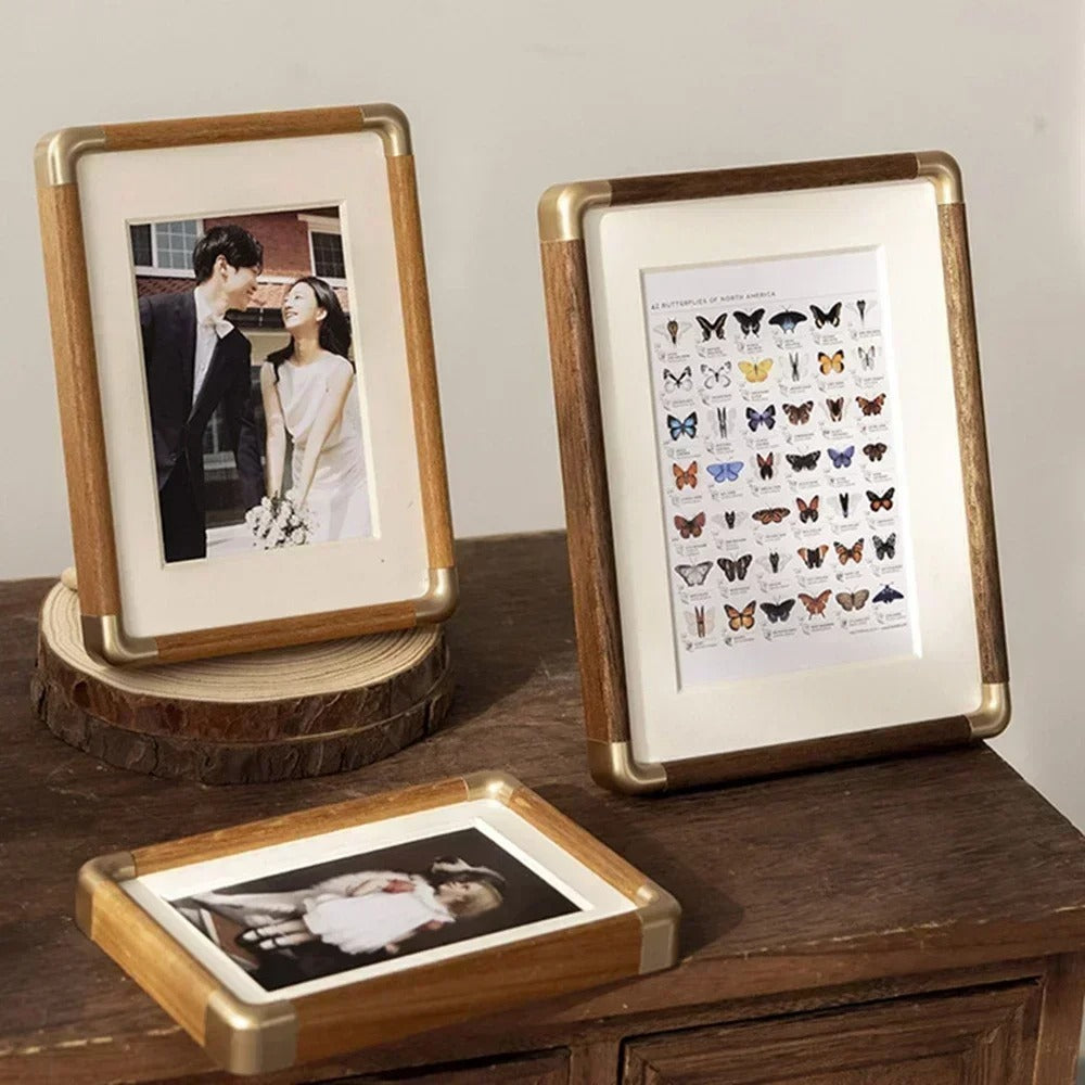 Vintage Wood & Brass Tabletop Photo Frame – Home Décor, Gift