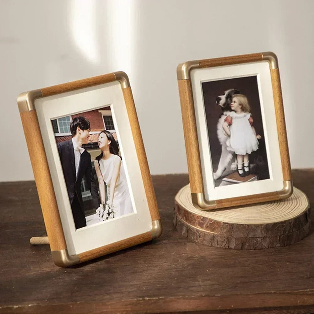 Vintage Wood & Brass Tabletop Photo Frame – Home Décor, Gift